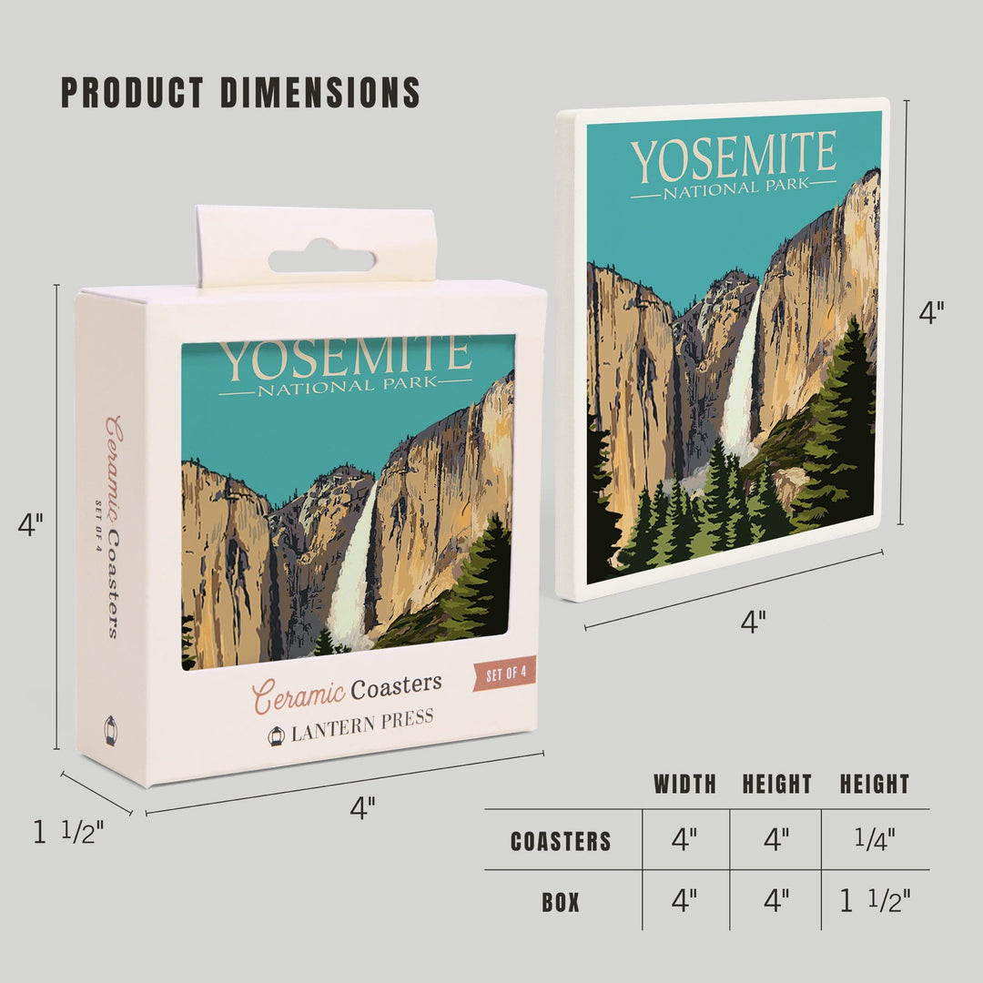 Yosemite National Park, California, Yosemite Falls, Coasters Coasters Lantern Press