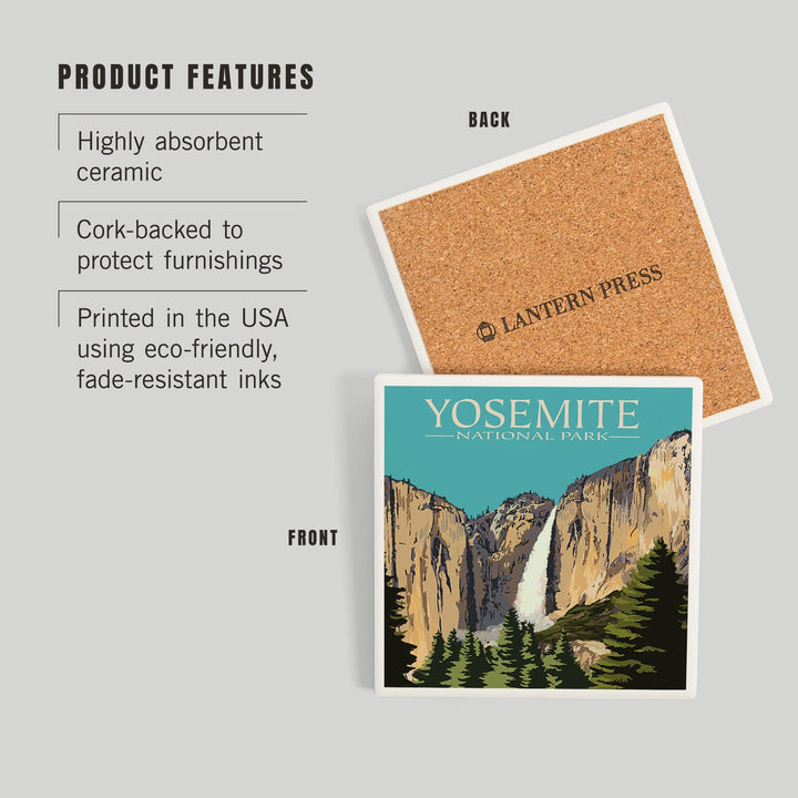 Yosemite National Park, California, Yosemite Falls, Coasters Coasters Lantern Press