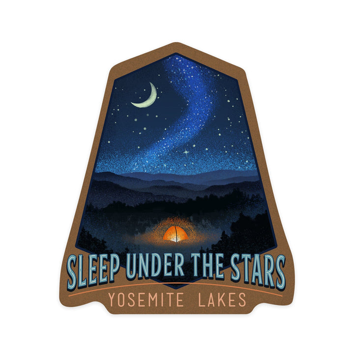 Yosemite National Park, California, Yosemite Lakes, Sleep Under the Stars, Tent & Night Sky, Contour, Lantern Press Artwork, Vinyl Sticker Sticker Lantern Press