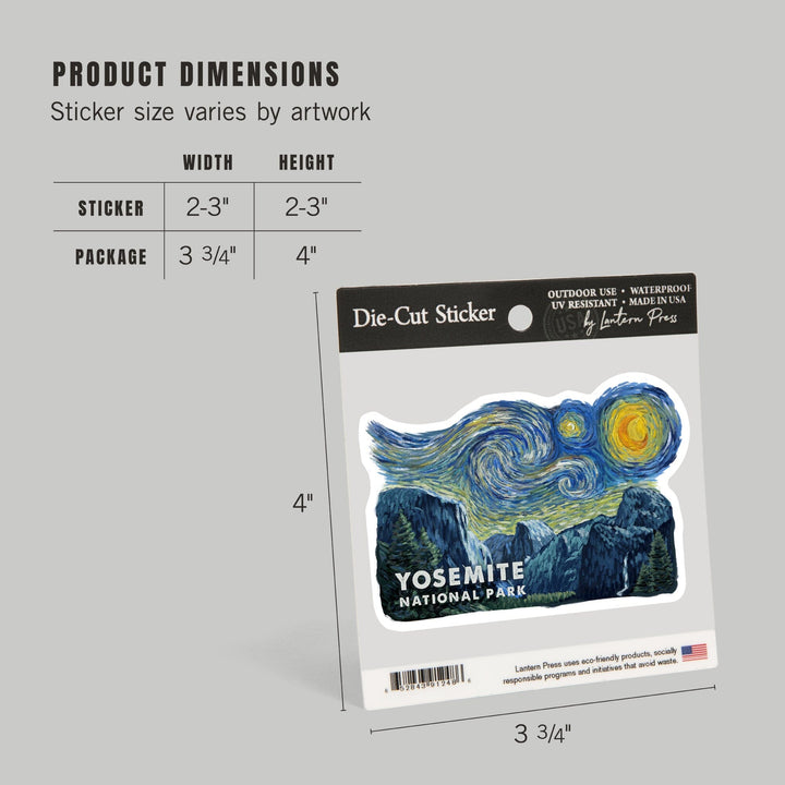 Yosemite National Park, Starry Night, Contour, Vinyl Sticker Sticker Lantern Press