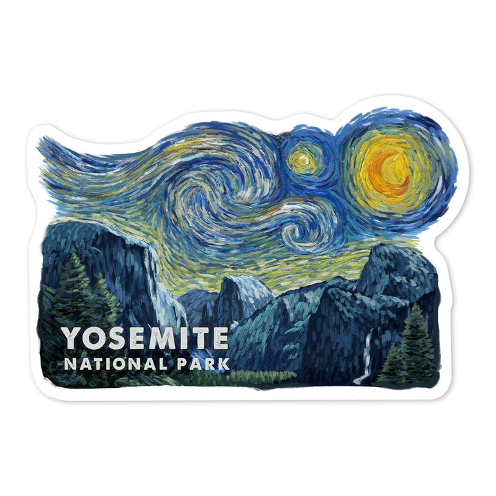 Yosemite National Park, Starry Night, Contour, Vinyl Sticker Sticker Lantern Press