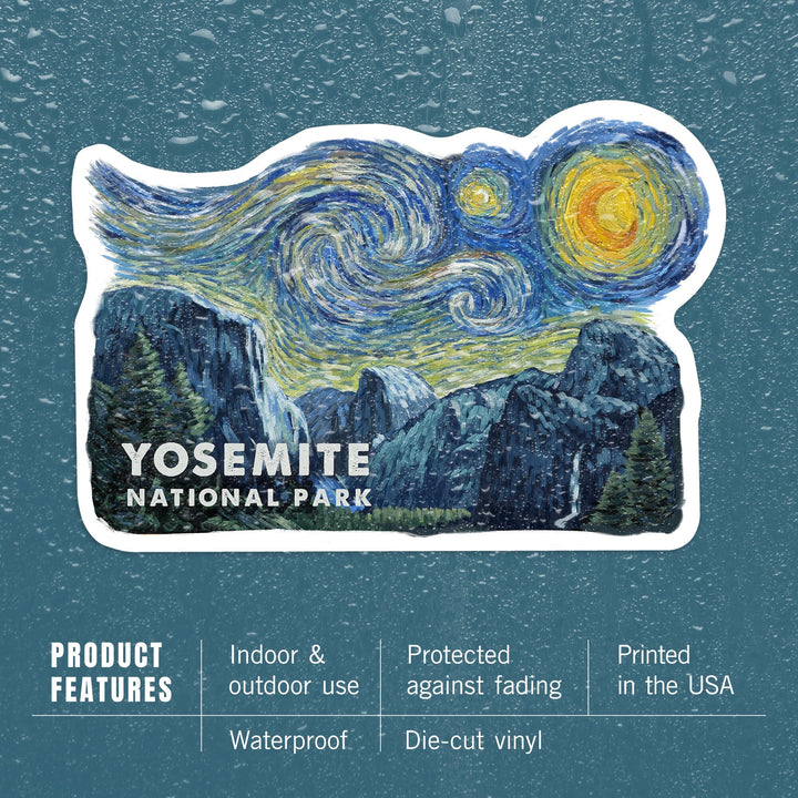 Yosemite National Park, Starry Night, Contour, Vinyl Sticker Sticker Lantern Press