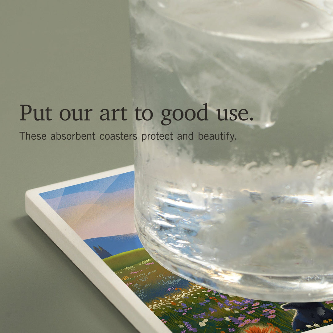 Yukon, Lithograph, Bear Family in Field, Coasters Coasters Lantern Press