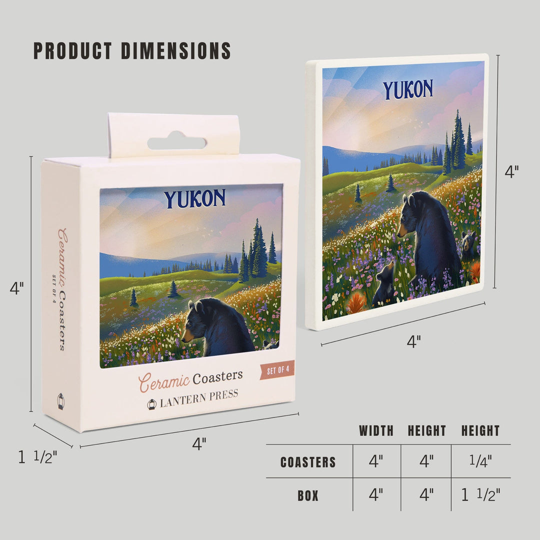 Yukon, Lithograph, Bear Family in Field, Coasters Coasters Lantern Press