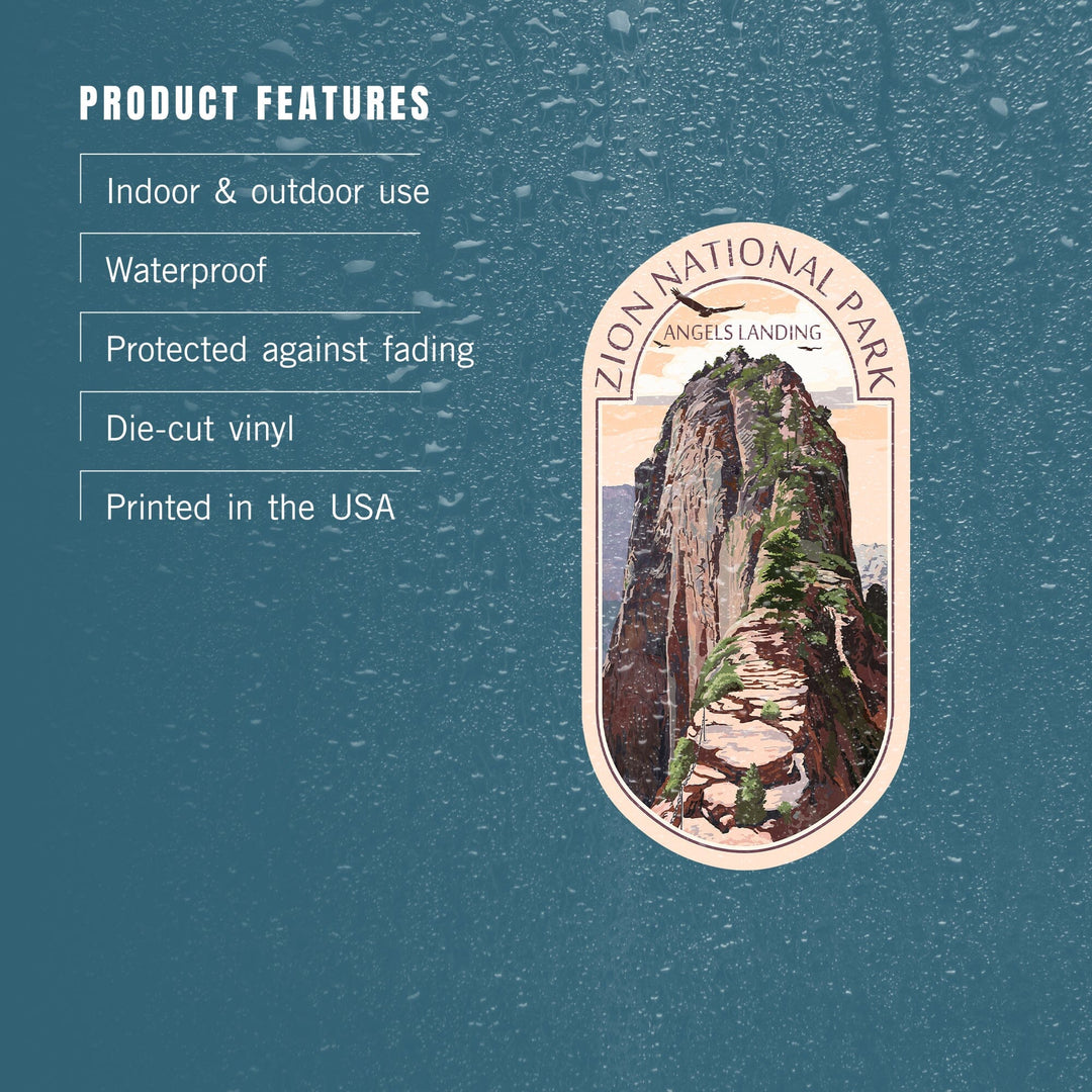 Zion National Park, Utah, Angels Landing & Condors, Contour, Lantern Press Artwork, Vinyl Sticker Sticker Lantern Press