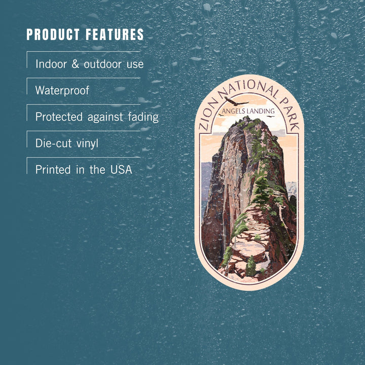 Zion National Park, Utah, Angels Landing & Condors, Contour, Lantern Press Artwork, Vinyl Sticker Sticker Lantern Press