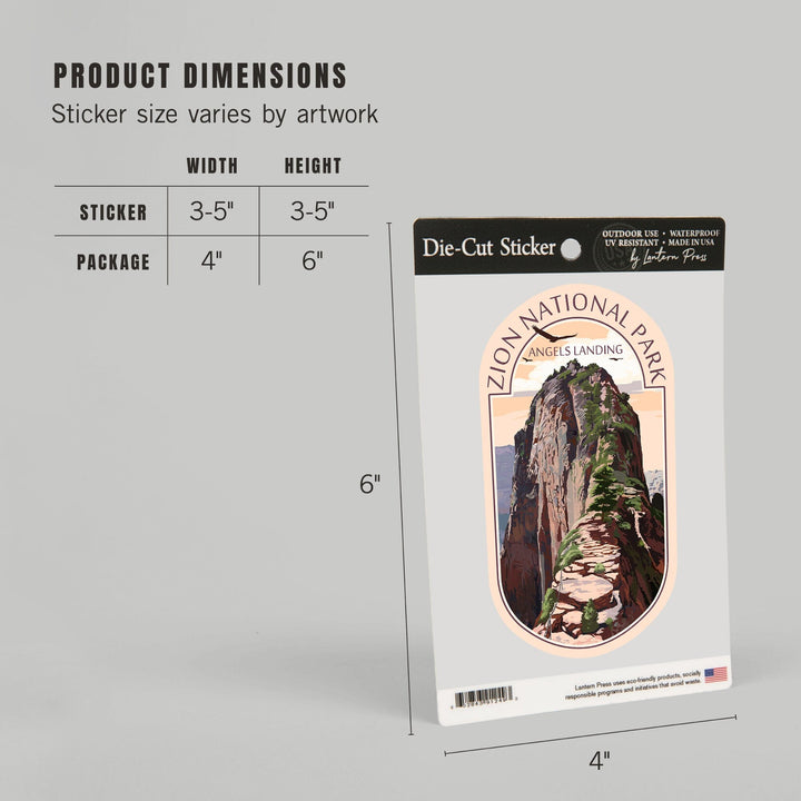 Zion National Park, Utah, Angels Landing & Condors, Contour, Lantern Press Artwork, Vinyl Sticker Sticker Lantern Press