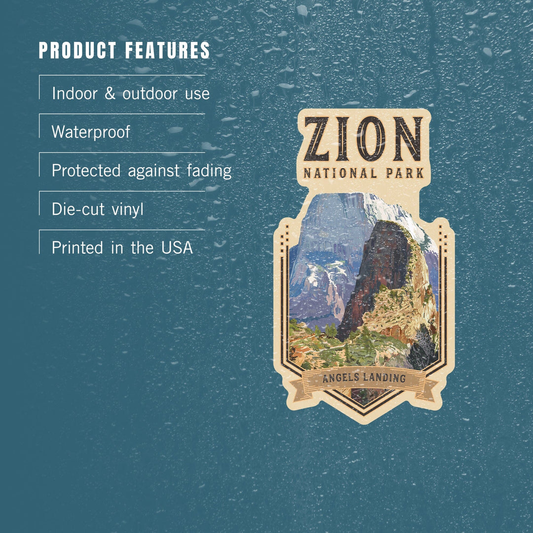 Zion National Park, Utah, Angels Landing, Contour, Lantern Press Artwork, Vinyl Sticker Sticker Lantern Press
