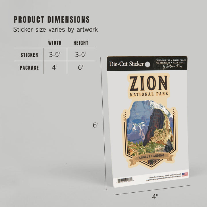 Zion National Park, Utah, Angels Landing, Contour, Lantern Press Artwork, Vinyl Sticker Sticker Lantern Press