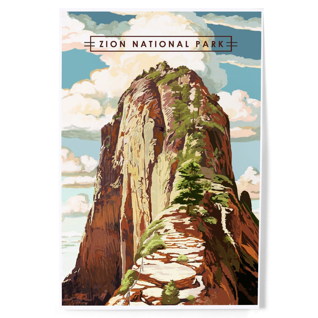 Zion National Park, Utah, Angels Landing, Modern Typography, Art & Giclee Prints Art Lantern Press 8 x 12 Art Print