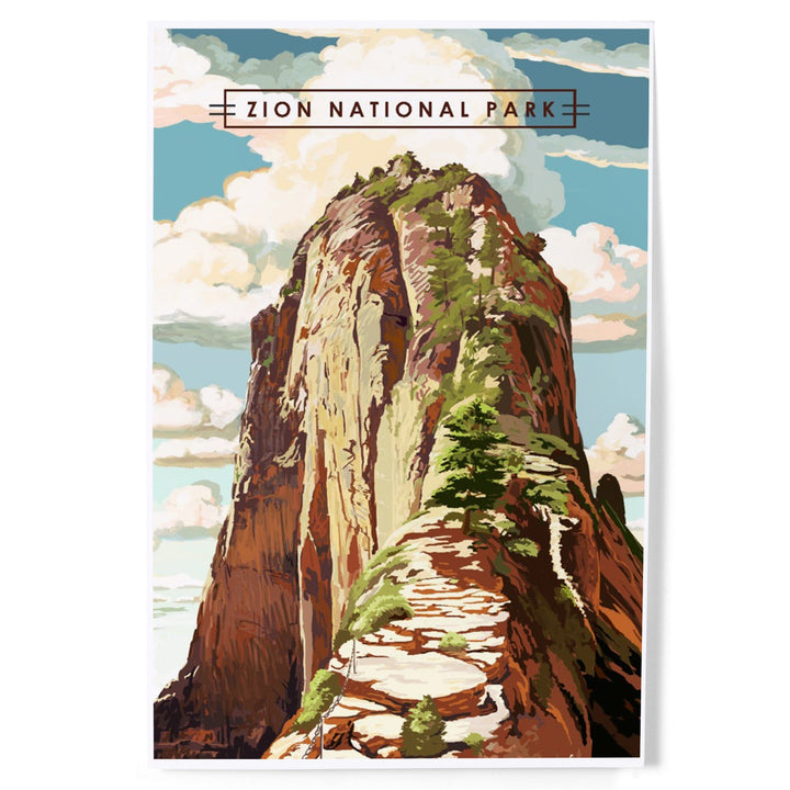 Zion National Park, Utah, Angels Landing, Modern Typography, Art & Giclee Prints Art Lantern Press 8 x 12 Art Print