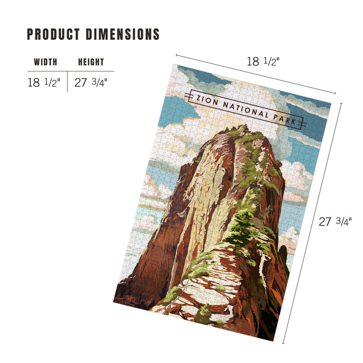 Zion National Park, Utah, Angels Landing, Modern Typography, Jigsaw Puzzle Puzzle Lantern Press