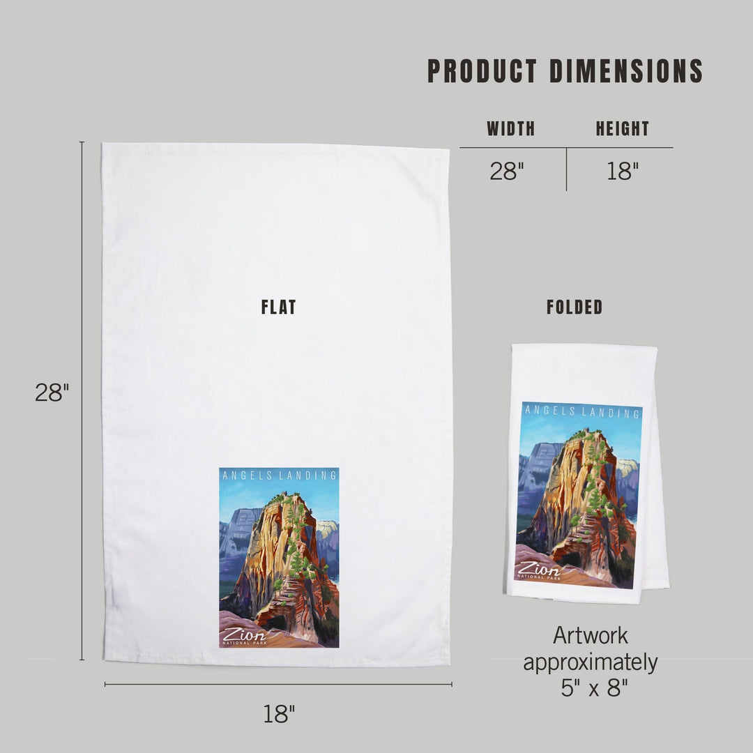 Zion National Park, Utah, Angels Landing, Oil Painting, Organic Cotton Kitchen Tea Towels Kitchen Lantern Press