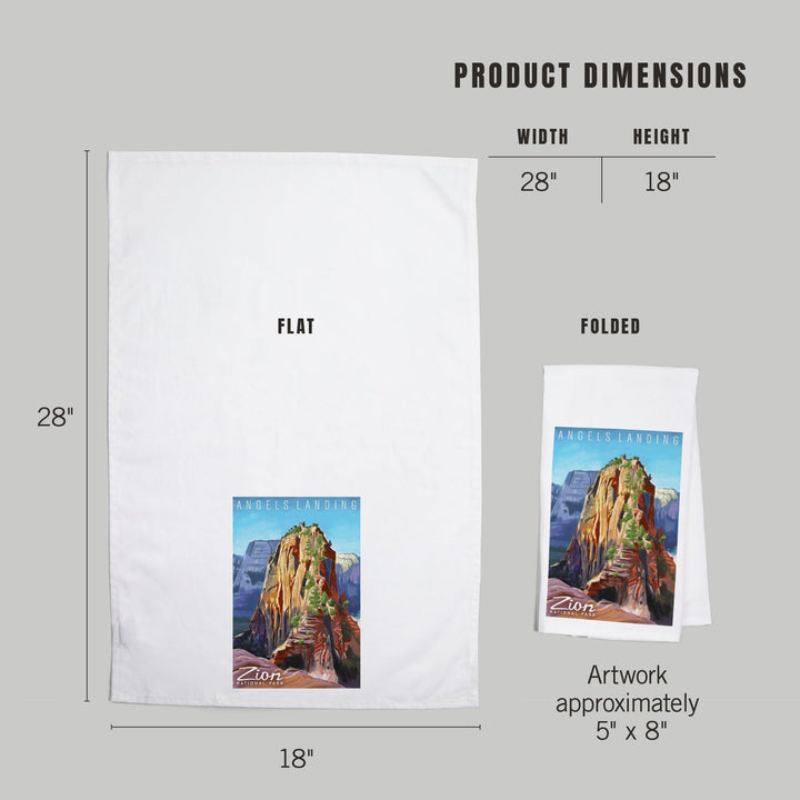 Zion National Park, Utah, Angels Landing, Oil Painting, Organic Cotton Kitchen Tea Towels Kitchen Lantern Press