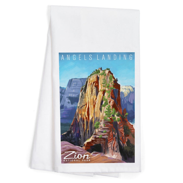 Zion National Park, Utah, Angels Landing, Oil Painting, Organic Cotton Kitchen Tea Towels Kitchen Lantern Press