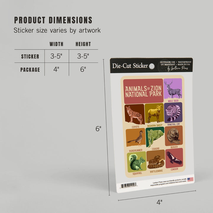 Zion National Park, Utah, Animals of Zion, Contour, Vinyl Sticker Sticker Lantern Press