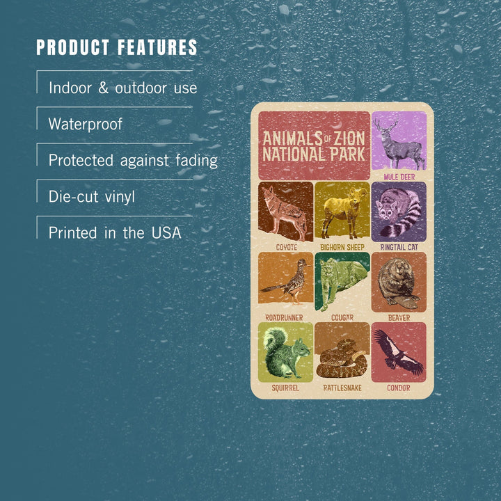 Zion National Park, Utah, Animals of Zion, Contour, Vinyl Sticker Sticker Lantern Press