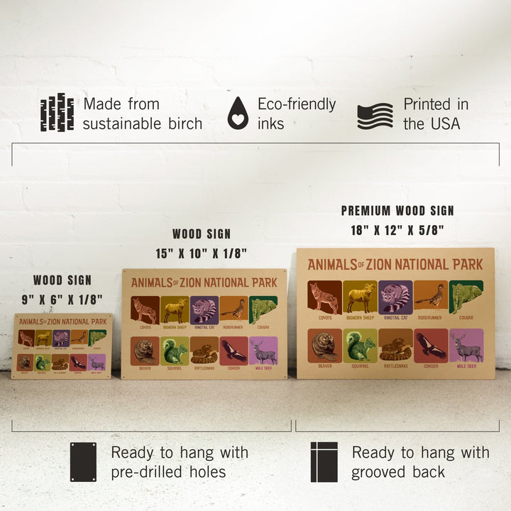 Zion National Park, Utah, Animals of Zion, Wood Signs and Postcards Wood Lantern Press