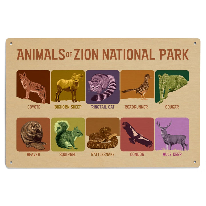 Zion National Park, Utah, Animals of Zion, Wood Signs and Postcards Wood Lantern Press
