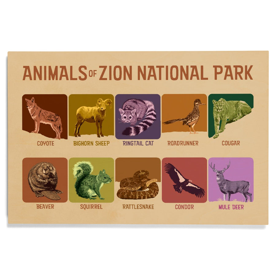 Zion National Park, Utah, Animals of Zion, Wood Signs and Postcards Wood Lantern Press
