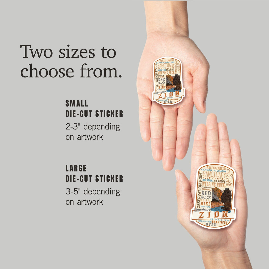 Zion National Park, Utah, Experience Zion, Typography, Contour, Lantern Press Artwork, Vinyl Sticker Sticker Lantern Press