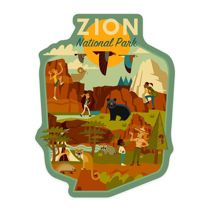 Zion National Park, Utah, Geometric National Park Series, Contour, Lantern Press Artwork, Vinyl Sticker Sticker Lantern Press