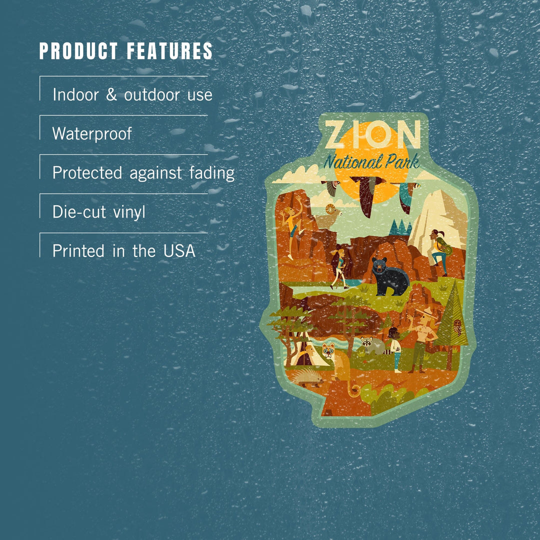 Zion National Park, Utah, Geometric National Park Series, Contour, Lantern Press Artwork, Vinyl Sticker Sticker Lantern Press