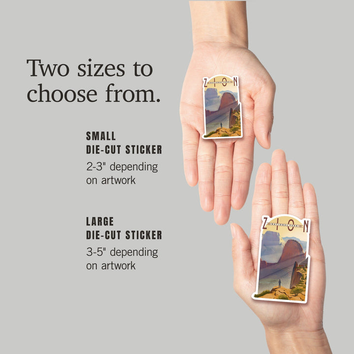 Zion National Park, Utah, Lithograph, Contour, Lantern Press Artwork, Vinyl Sticker Sticker Lantern Press