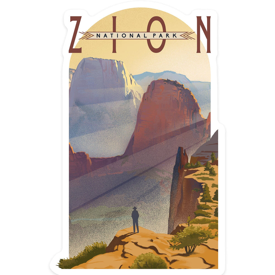 Zion National Park, Utah, Lithograph, Contour, Lantern Press Artwork, Vinyl Sticker Sticker Lantern Press