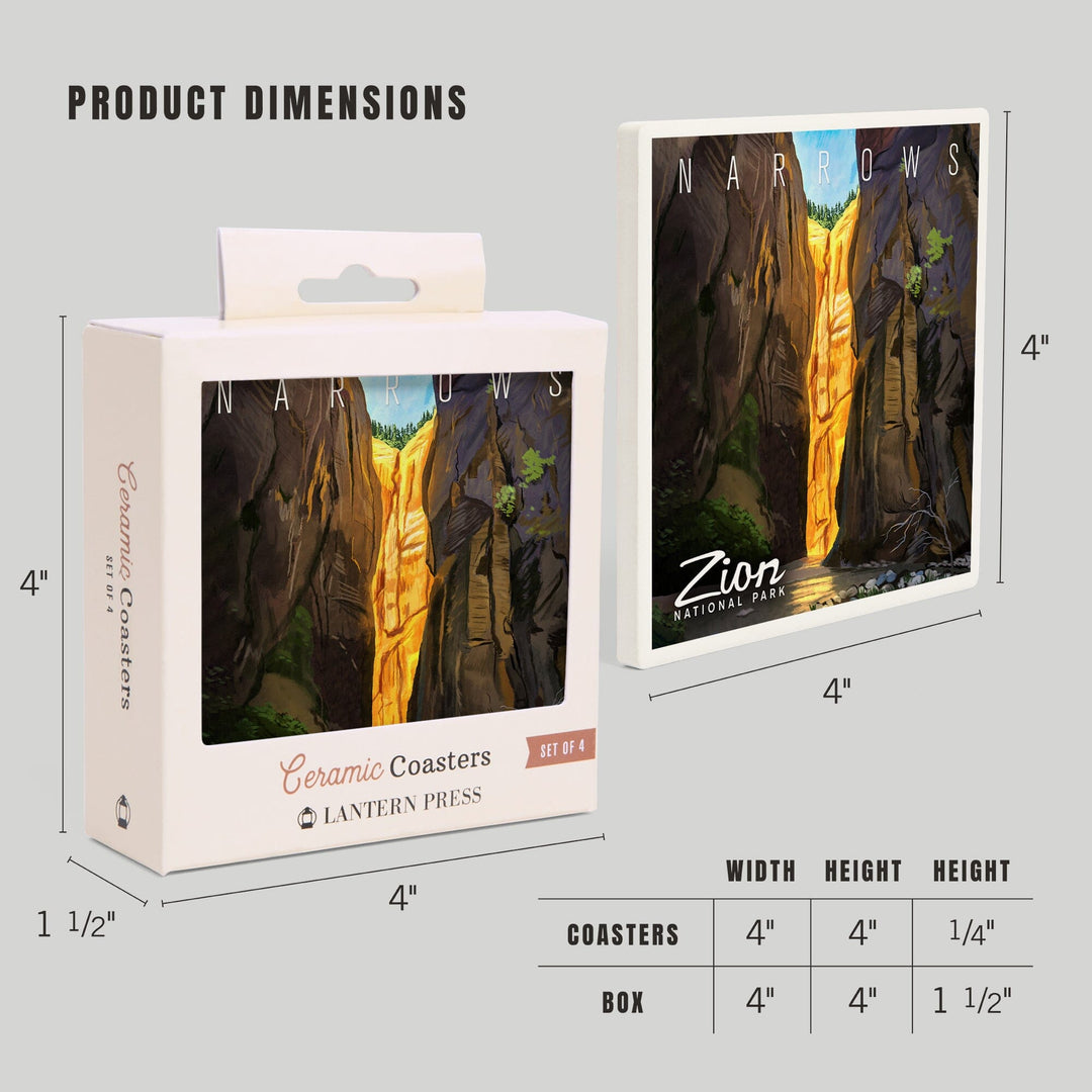 Zion National Park, Utah, Narrows, Oil Painting, Coasters Coasters Lantern Press