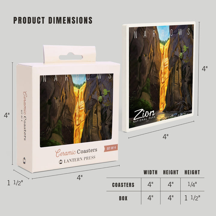 Zion National Park, Utah, Narrows, Oil Painting, Coasters Coasters Lantern Press
