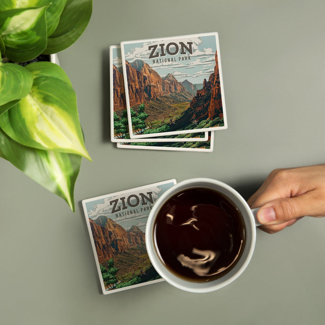 Zion National Park, Utah, Painterly National Park Series, Coasters Coasters Lantern Press