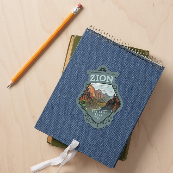 Zion National Park, Utah, Painterly National Park Series, Contour, Vinyl Sticker Sticker Lantern Press