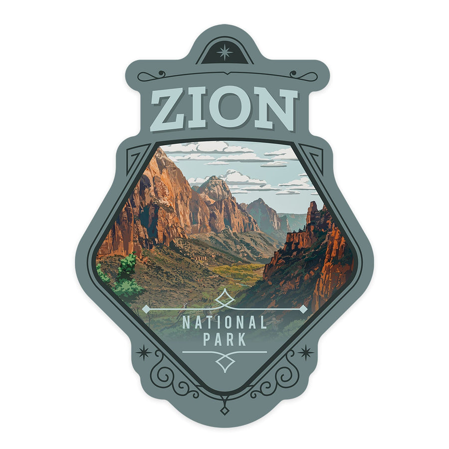 Zion National Park, Utah, Painterly National Park Series, Contour, Vinyl Sticker Sticker Lantern Press