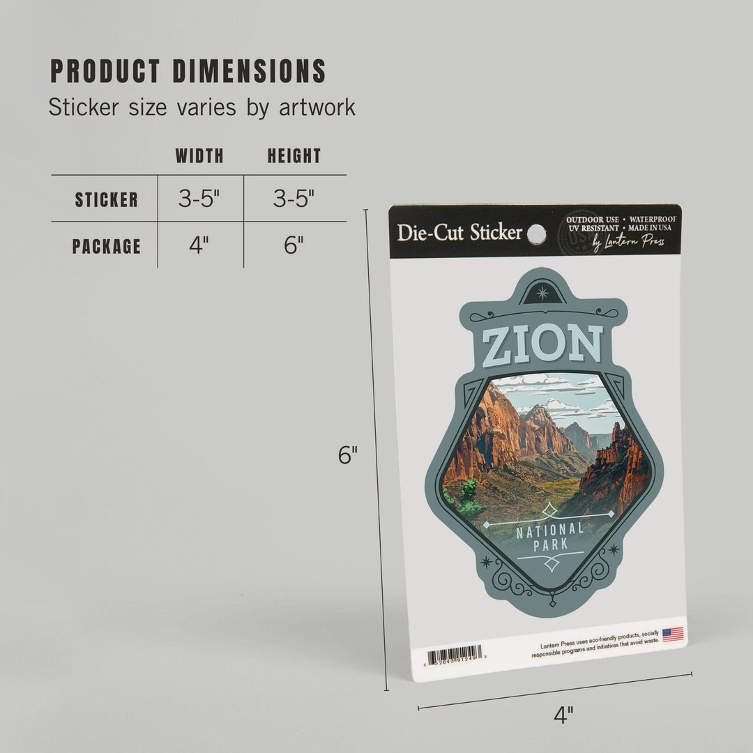 Zion National Park, Utah, Painterly National Park Series, Contour, Vinyl Sticker Sticker Lantern Press
