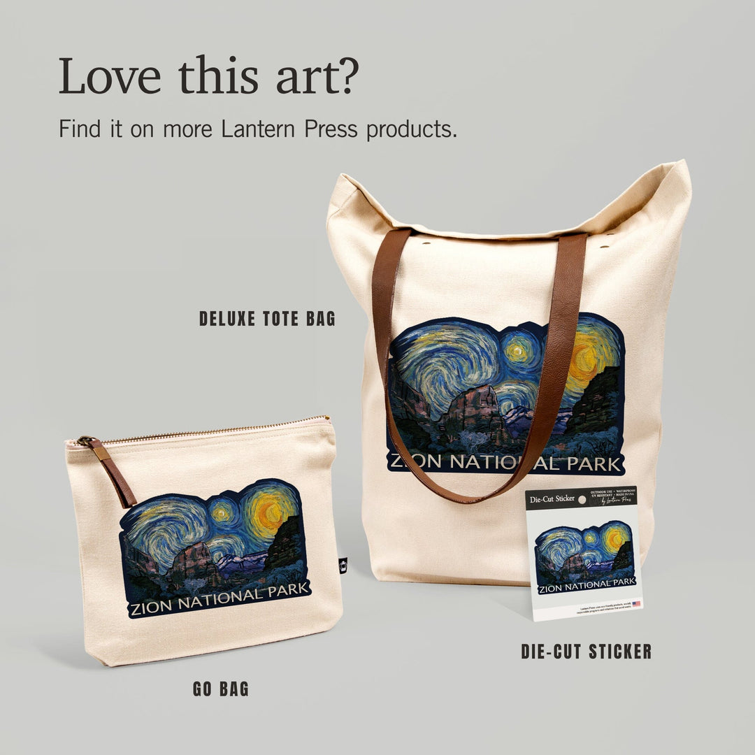 Zion National Park, Utah, Starry Night National Park Series, Contour, Lantern Press Artwork, Vinyl Sticker Sticker Lantern Press