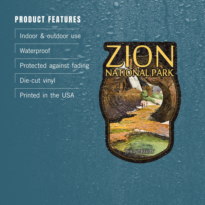 Zion National Park, Utah, The Subway, Contour, Lantern Press Artwork, Vinyl Sticker Sticker Lantern Press
