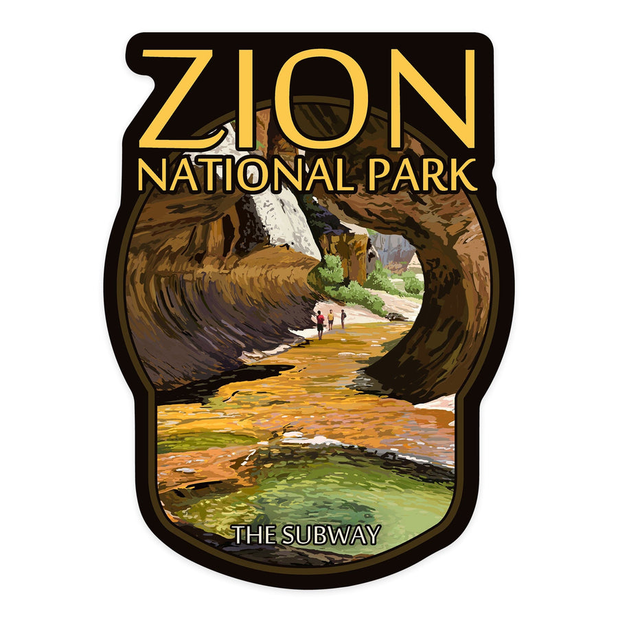 Zion National Park, Utah, The Subway, Contour, Lantern Press Artwork, Vinyl Sticker Sticker Lantern Press
