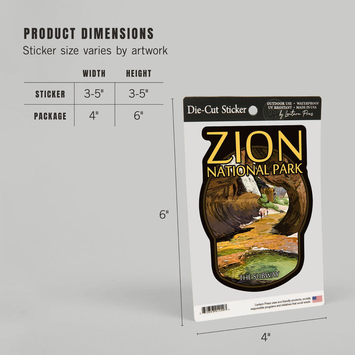 Zion National Park, Utah, The Subway, Contour, Lantern Press Artwork, Vinyl Sticker Sticker Lantern Press
