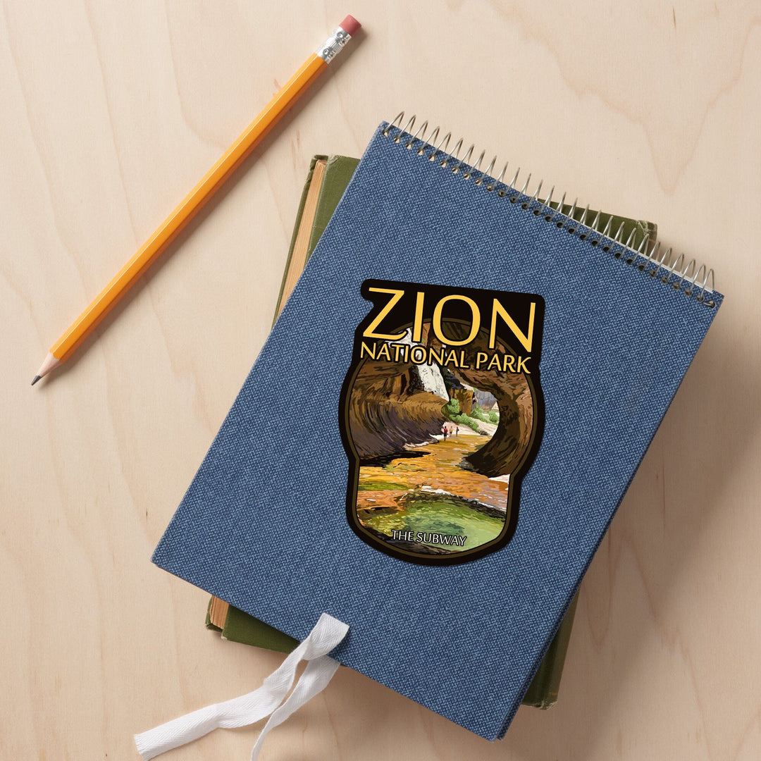 Zion National Park, Utah, The Subway, Contour, Lantern Press Artwork, Vinyl Sticker Sticker Lantern Press