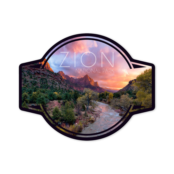 Zion National Park, Utah, The Watchman, Contour, Lantern Press Photography, Vinyl Sticker Sticker Lantern Press