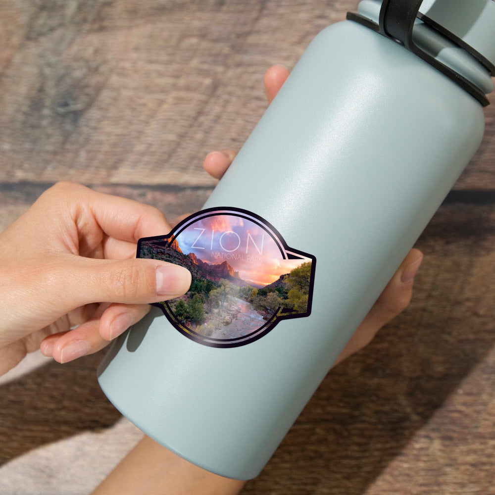 Zion National Park, Utah, The Watchman, Contour, Lantern Press Photography, Vinyl Sticker Sticker Lantern Press