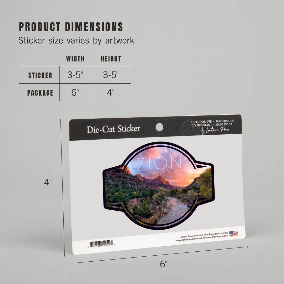 Zion National Park, Utah, The Watchman, Contour, Lantern Press Photography, Vinyl Sticker Sticker Lantern Press