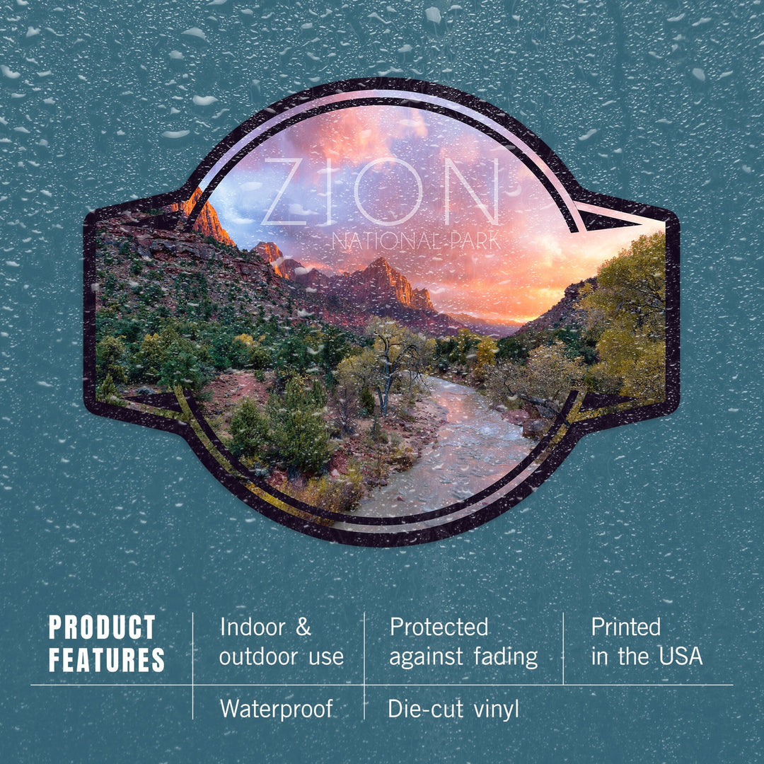 Zion National Park, Utah, The Watchman, Contour, Lantern Press Photography, Vinyl Sticker Sticker Lantern Press