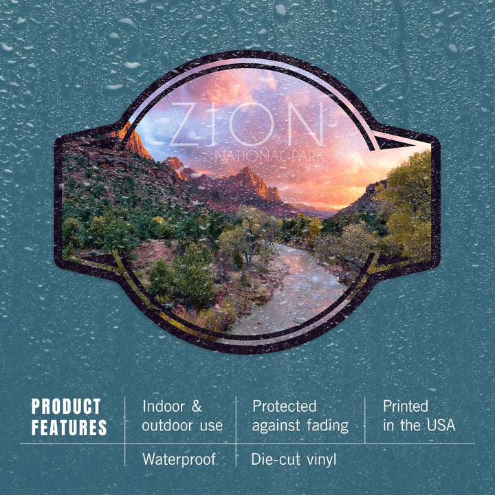 Zion National Park, Utah, The Watchman, Contour, Lantern Press Photography, Vinyl Sticker Sticker Lantern Press