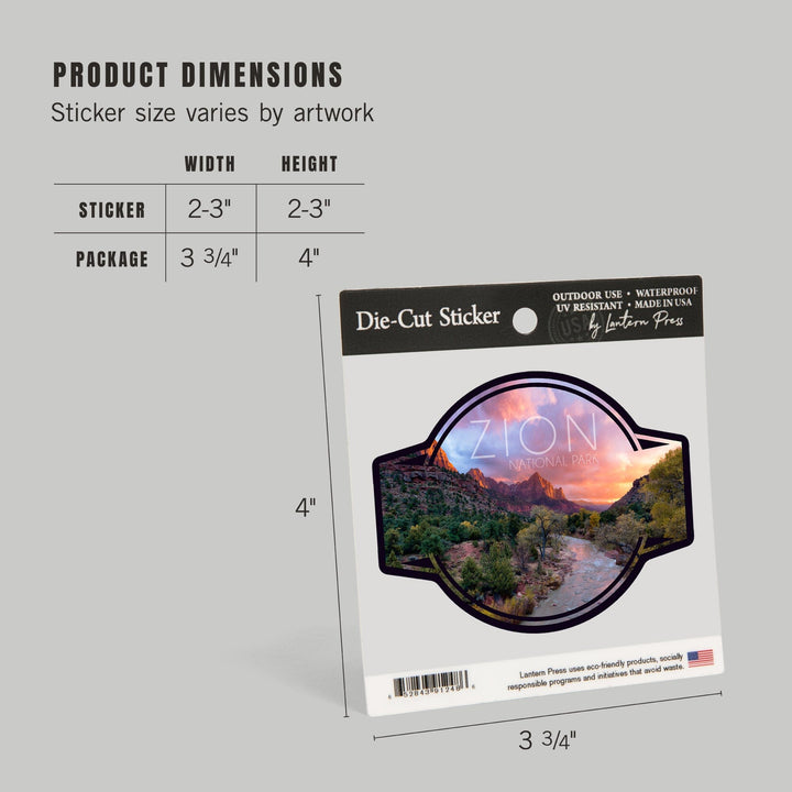 Zion National Park, Utah, The Watchman, Contour, Lantern Press Photography, Vinyl Sticker Sticker Lantern Press