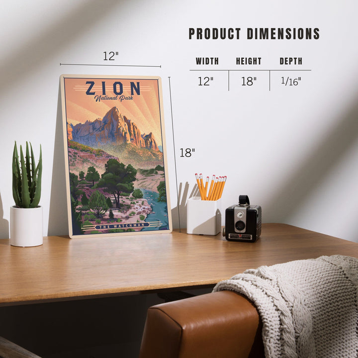 Zion National Park, Utah, The Watchman, Lithograph National Park Series, Metal Signs Metal Lantern Press