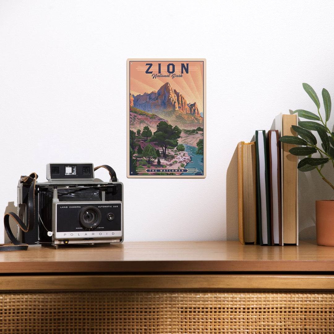 Zion National Park, Utah, The Watchman, Lithograph National Park Series, Metal Signs Metal Lantern Press