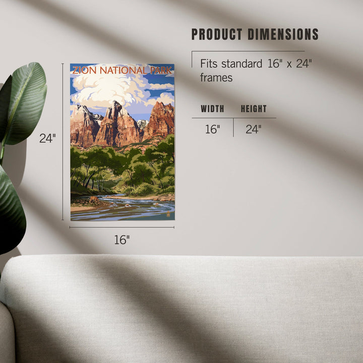 Zion National Park, Utah, Virgin River and Peaks, Art & Giclee Prints Art Lantern Press