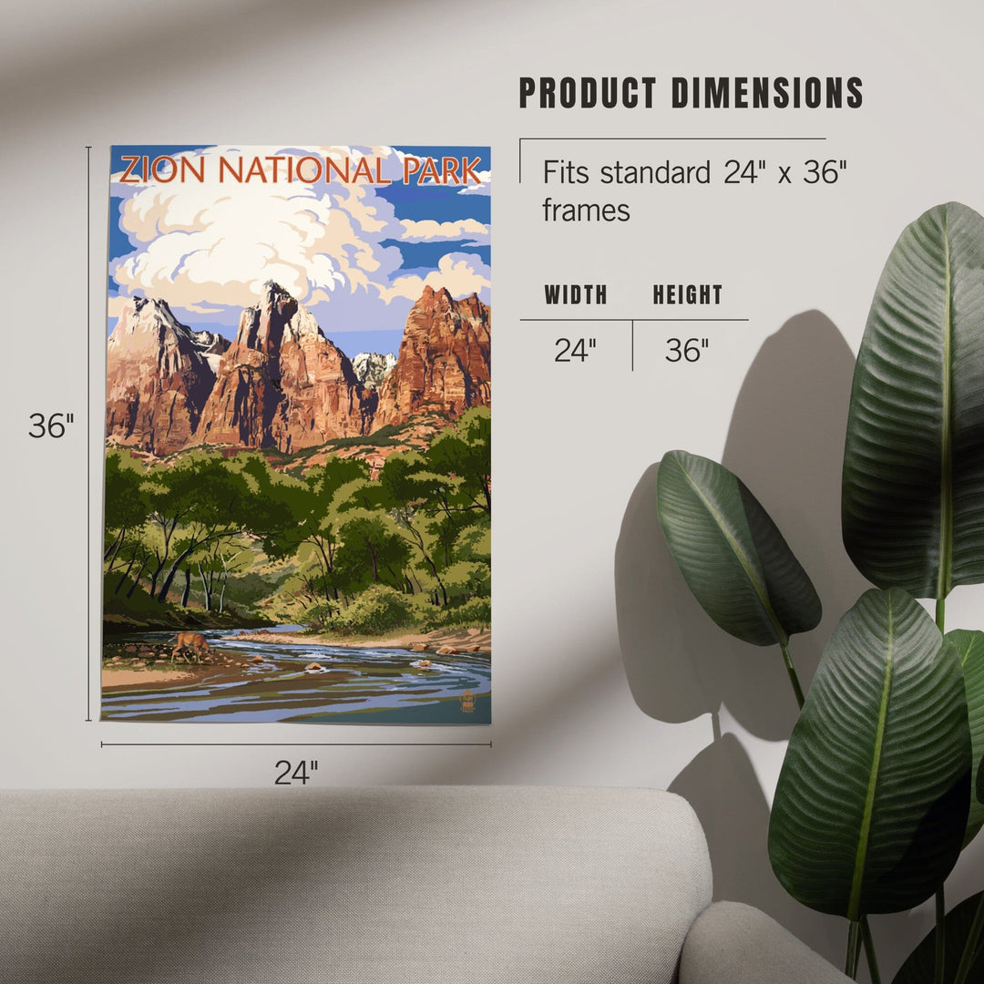 Zion National Park, Utah, Virgin River and Peaks, Art & Giclee Prints Art Lantern Press
